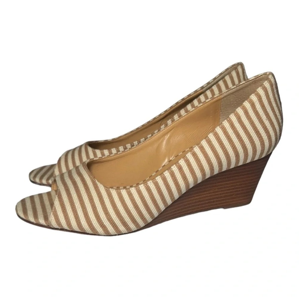 TALBOTS Royce Striped Wedge Peep Toe Sandal 9